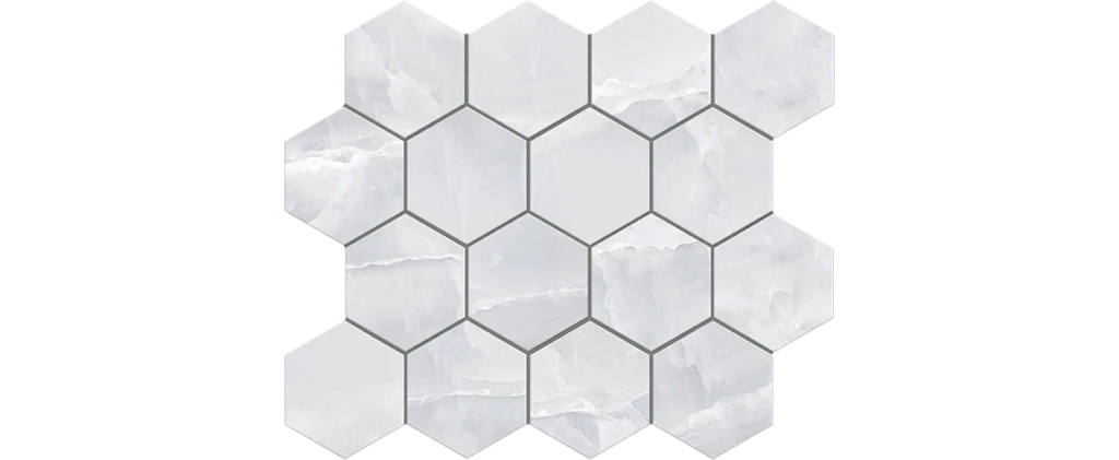 JF-10456 Era Mystic Gray 3x3 Hexagonal Porcelain Mosaic · 10.25 × 11.75 in. sheet — product material view
