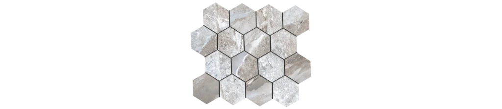 JF-10459 Fossilique Stone Crystal Gray 3x3 Hexagonal Lappato Porcelain Mosaic · 10.25 × 11.75 in. sheet — product material view