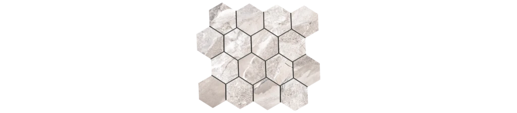 JF-10463 Fossilique Stone Bedrock Beige 3x3 Hexagonal Lappato Porcelain Mosaic · 10.25 × 11.75 in. sheet — product material view