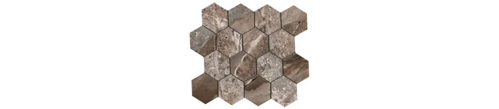 JF-10461 Fossilique Stone Mineral Umber 3x3 Hexagonal Lappato Porcelain Mosaic · 10.25 × 11.75 in. sheet — product material view