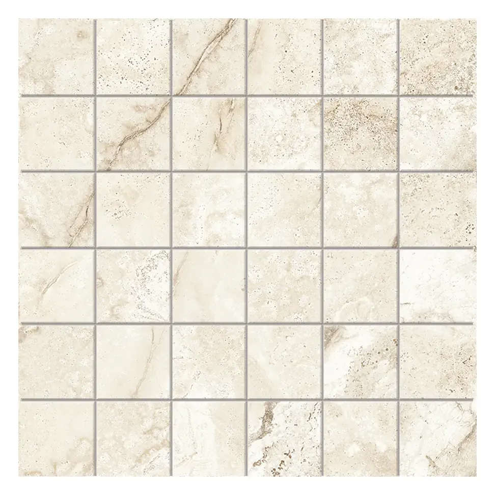 Travertino Crema 2 × 2 in. porcelain mosaic sheet