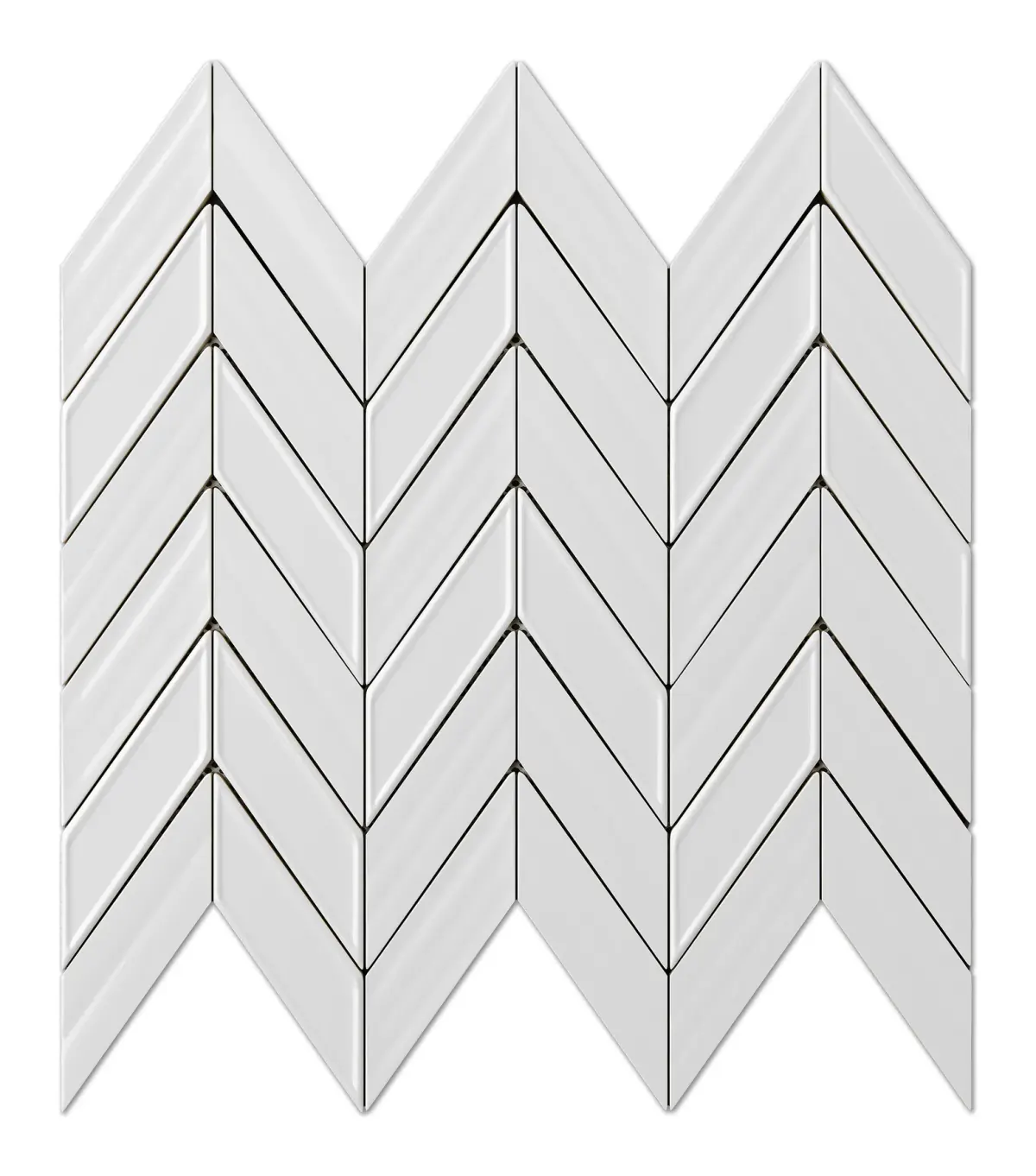 Fletching White glossy ceramic chevron mosaic sheet