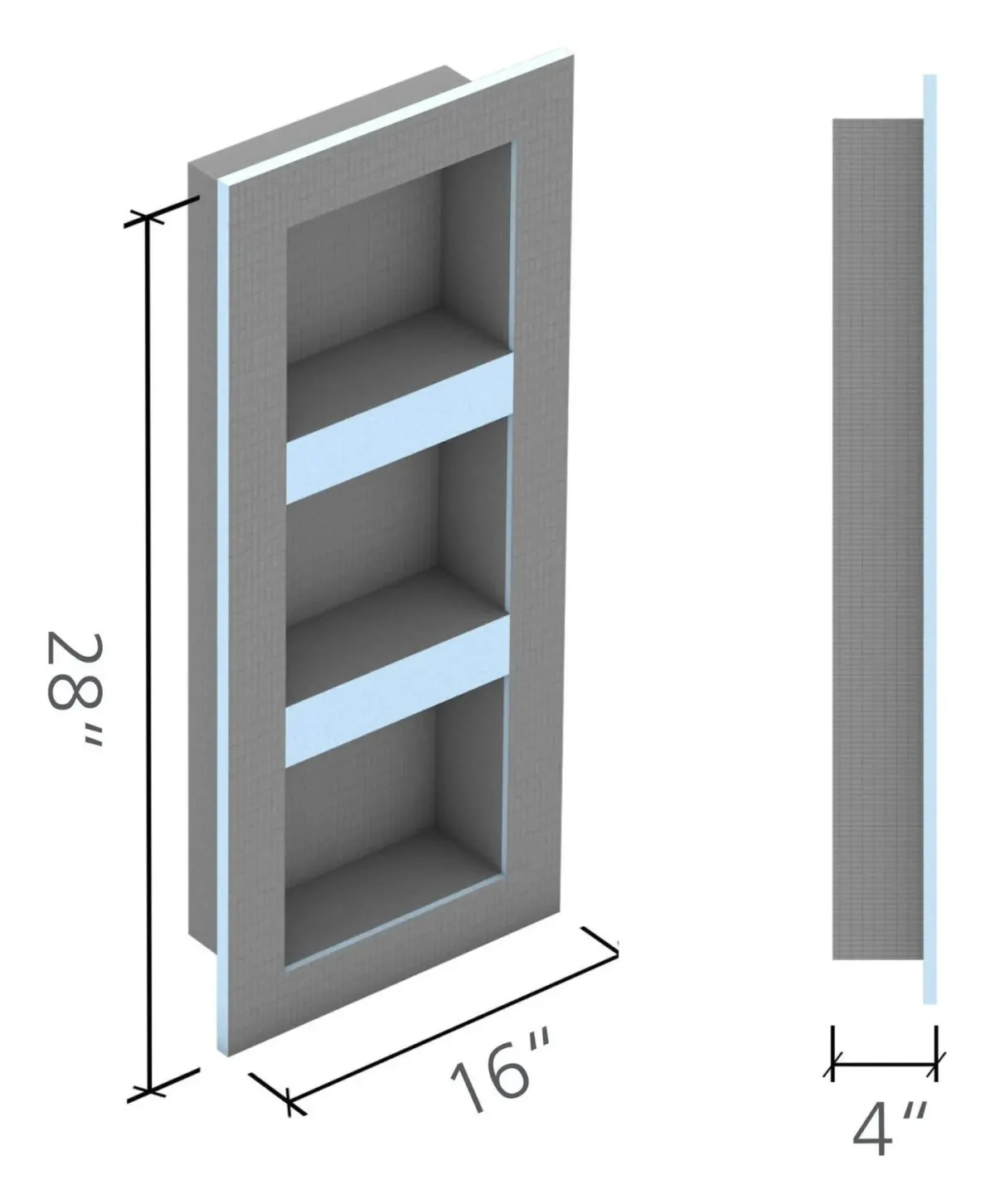 wedi shower niche (16 × 28 in. size shown)