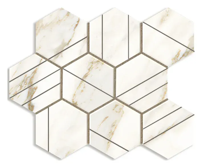 Marbella Oro 4 in. scored hexagon porcelain mosaic