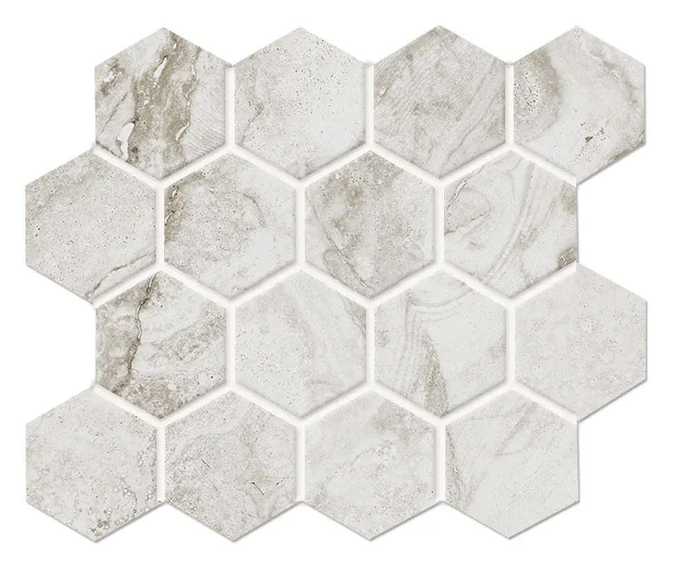 Travertino Blanco 3 in. hexagon porcelain mosaic