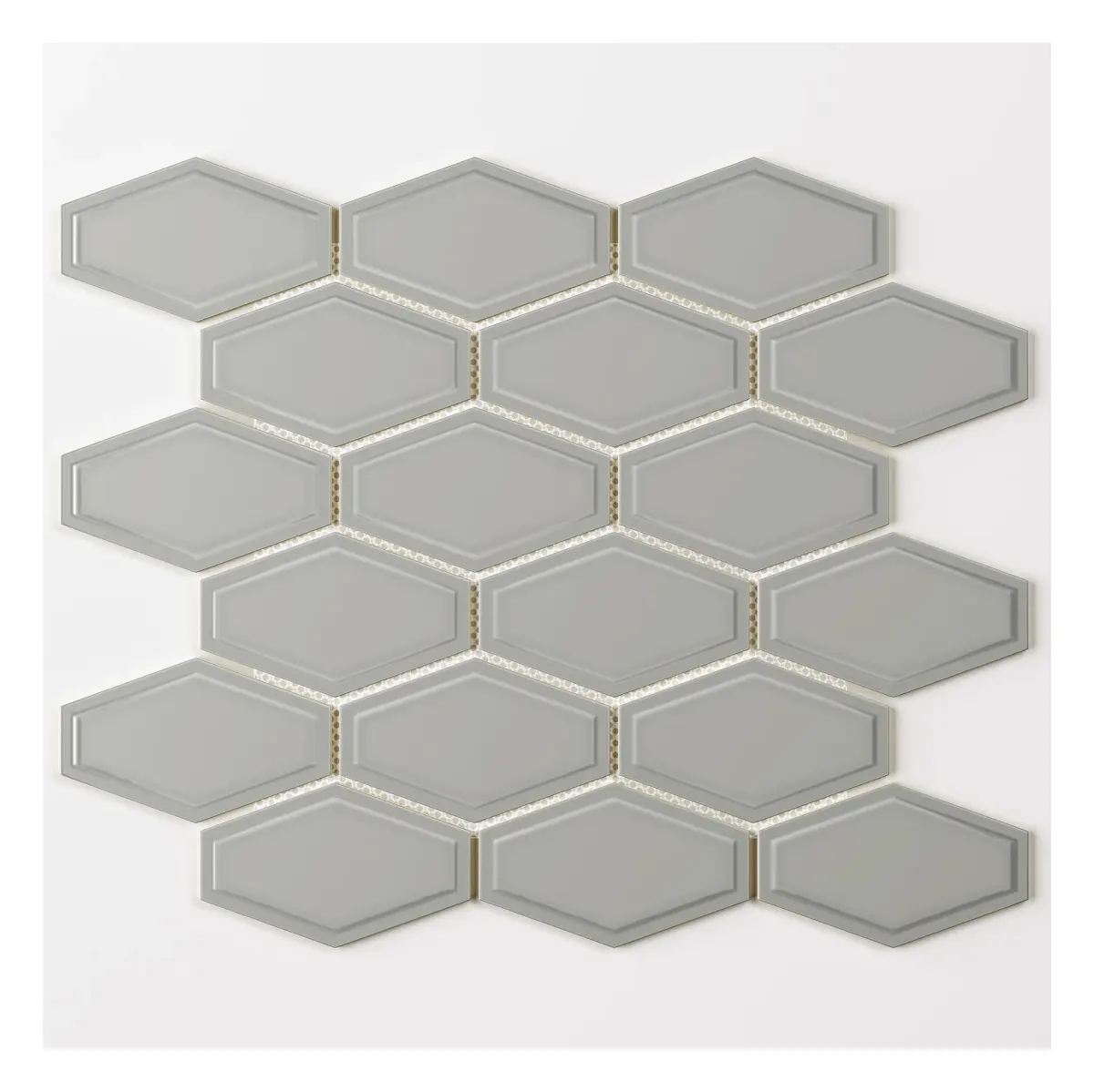 Elongated Hex Mosaic Light Gray sheet (porcelain)