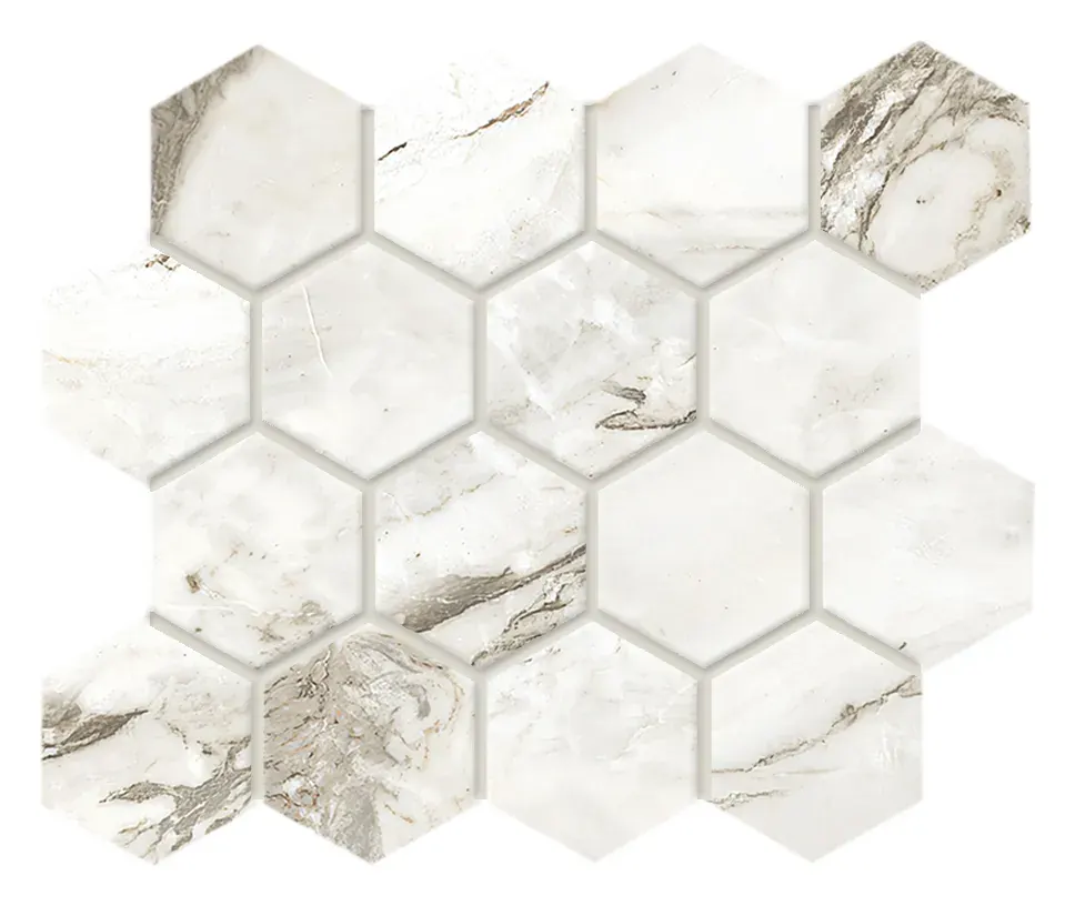 Athos Cream Matte 3x3 Hexagonal Mosaic sheet (porcelain)