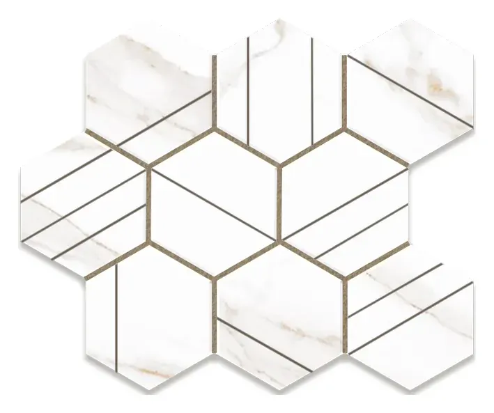 Sherron Oro scored 4 in. hexagon porcelain mosaic