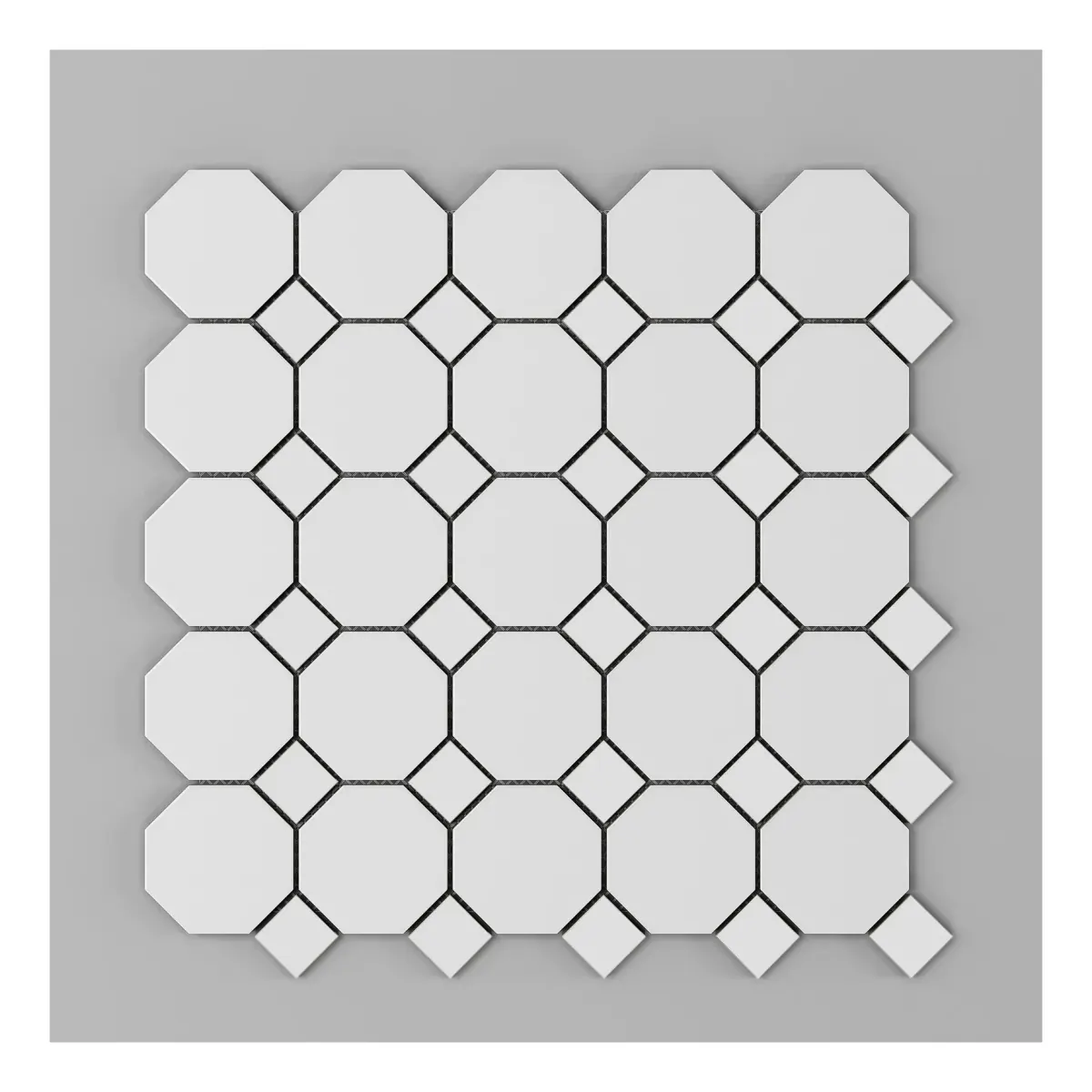 Octagon Mosaic White with White Dots porcelain octagon-and-dot mosaic sheet