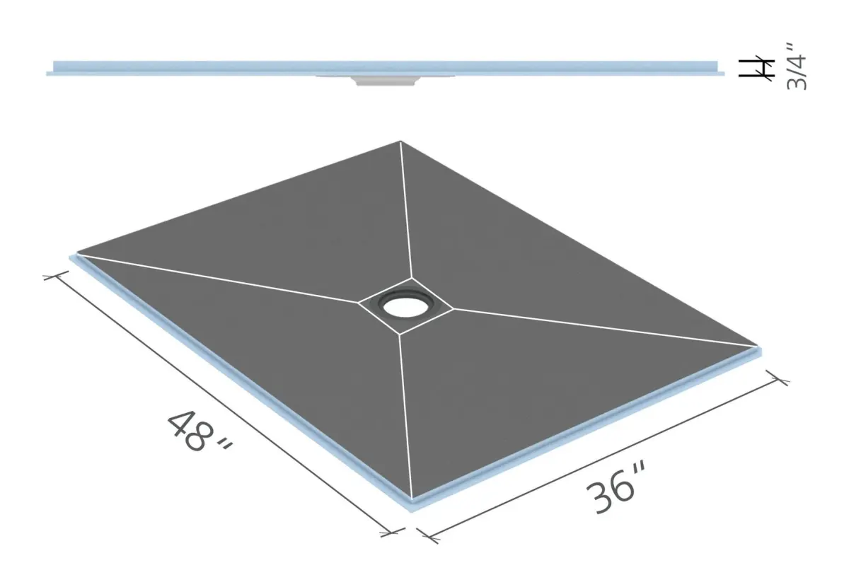 wedi Fundo Ligno shower base 36 × 48 in., center drain