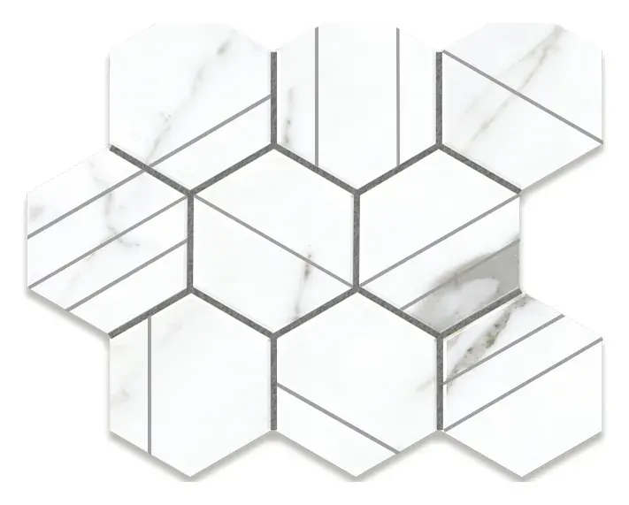 Preeminent II White scored 4 in. hexagon porcelain mosaic