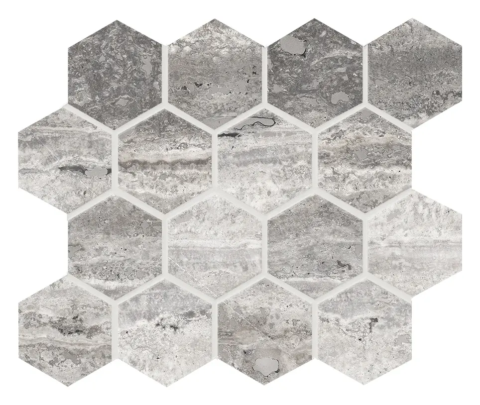 Lineare Silver 3 in. hexagon porcelain mosaic sheet