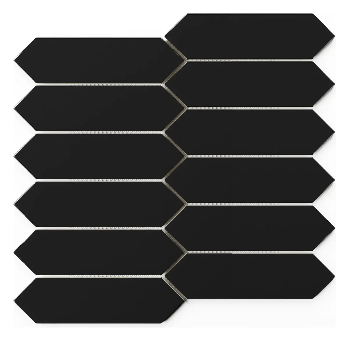 Picket mosaic Black glossy porcelain 1.5 × 6 in. sheet