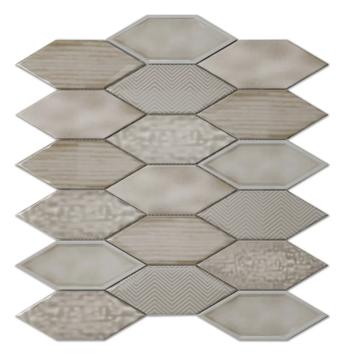 Texture picket mosaic Taupe glossy sheet