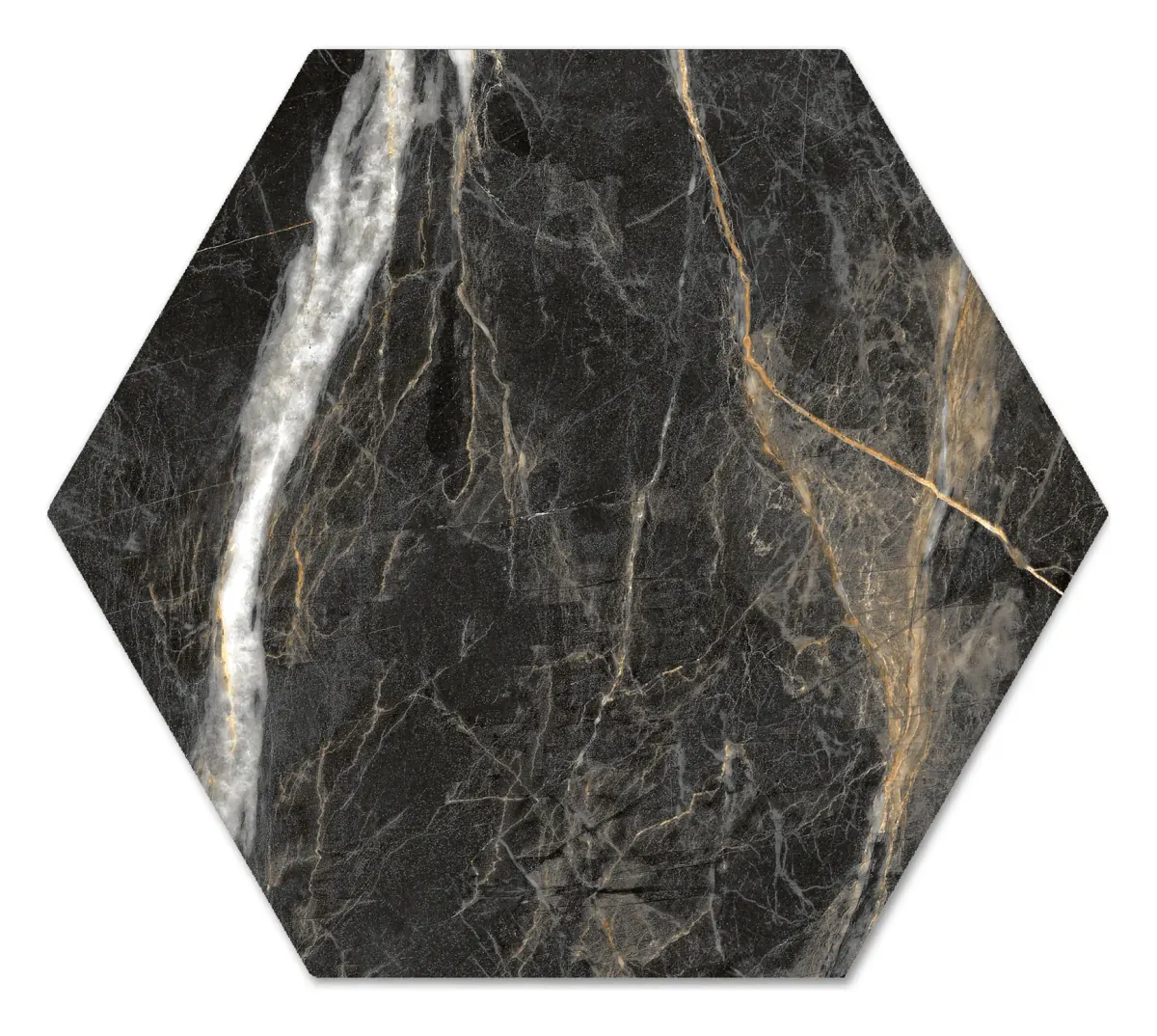 Imagine Marquina Gold 8 × 9 in. porcelain hexagon tile