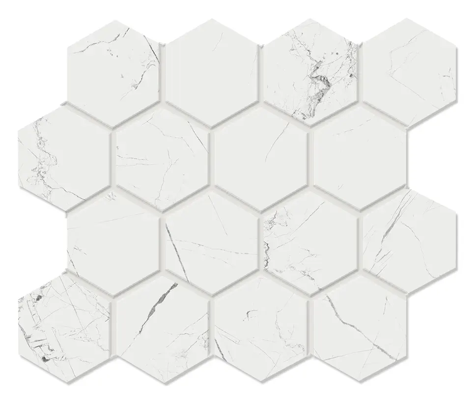 Nero White 3 in. hexagon porcelain mosaic sheet