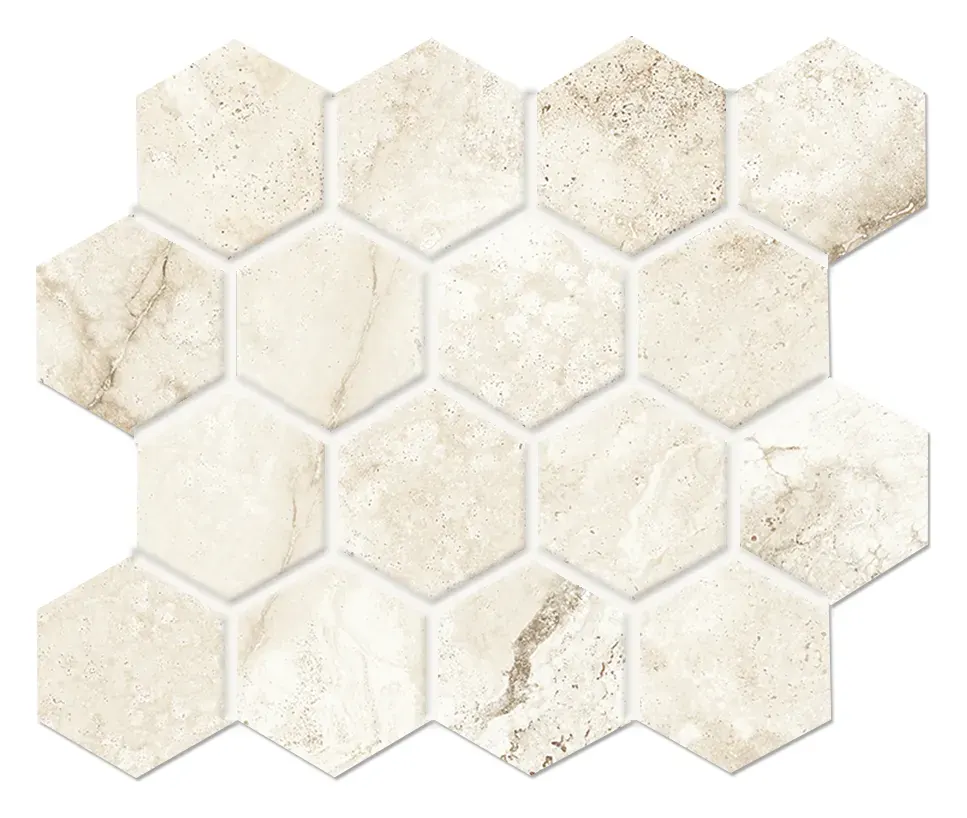 Travertino Crema 3 in. hexagon porcelain mosaic