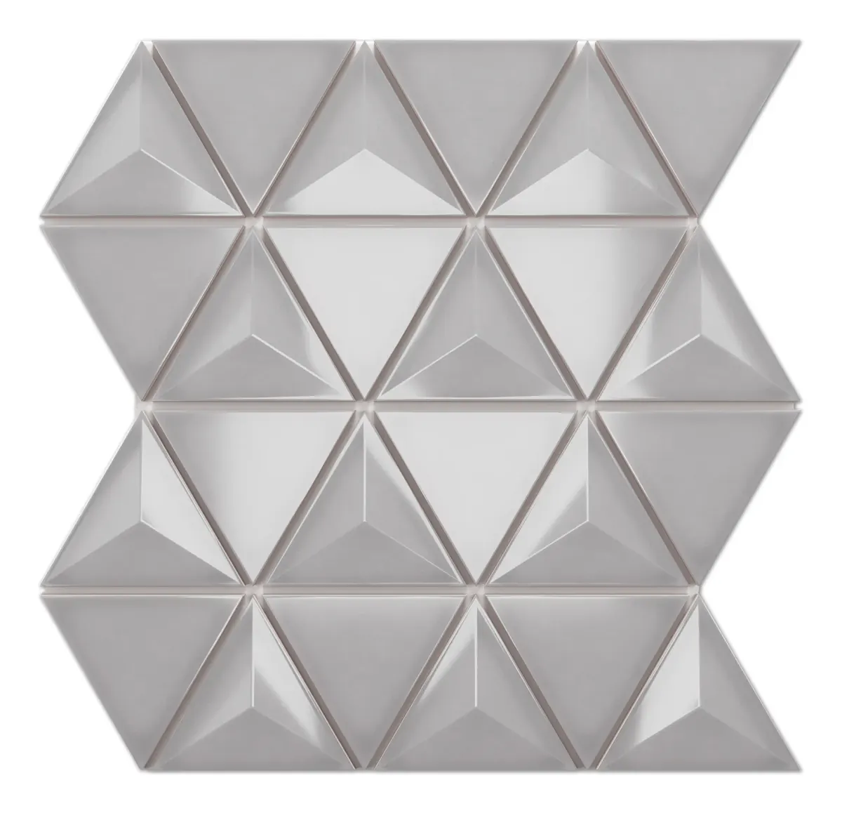Geometrica Light Gray glossy ceramic 3D pyramid mosaic sheet