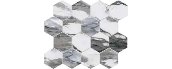 JF-10445 Adagio Gris Polished 3x3 Hexagonal Porcelain Mosaic · 10.25 × 11.75 in. sheet — product material view