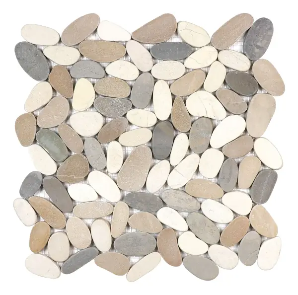Pebble mosaic Harmony Warm flat pebble sheet