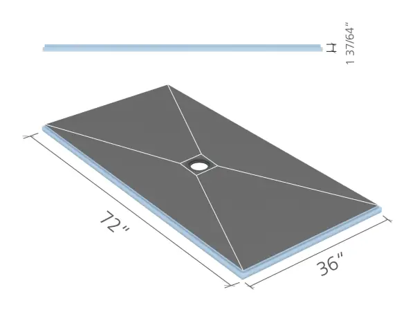 wedi Fundo Primo shower base 36 × 72 in. (center-drain version shown)