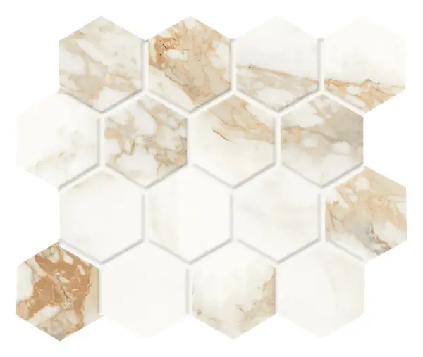 Favolosa Calacatta Gold 3 in. hexagon porcelain mosaic sheet