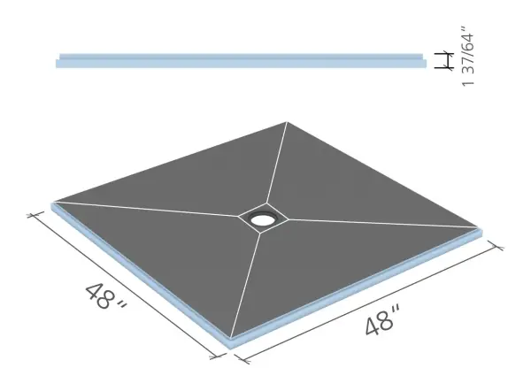 wedi Fundo Primo shower base 48 × 48 in., center drain