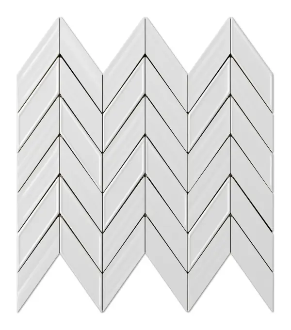 Fletching White glossy ceramic chevron mosaic sheet