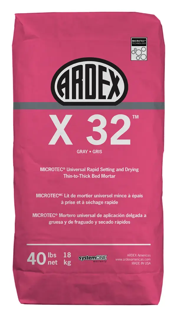 ARDEX X 32 MICROTEC rapid-setting thin-to-thick bed mortar, 40 lb bag (gray)