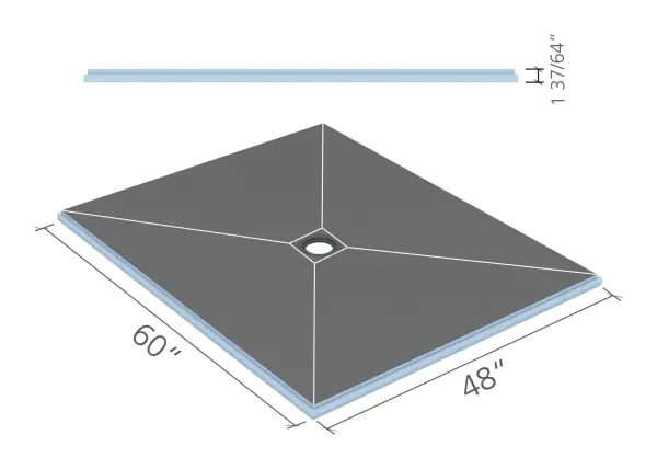 wedi Fundo Primo shower base 48 × 60 in., center drain