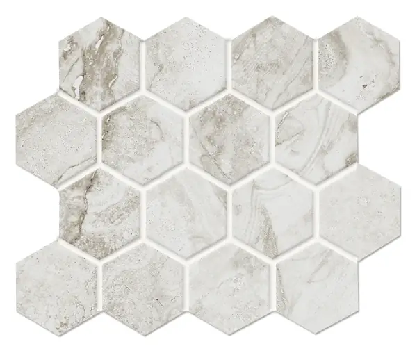 Travertino Blanco 3 in. hexagon porcelain mosaic