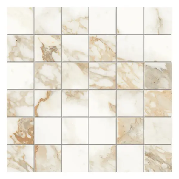 Favolosa Calacatta Gold 2 × 2 in. porcelain mosaic sheet