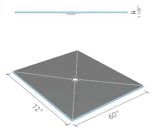 wedi Fundo Curbless shower base 60 × 72 in., center drain