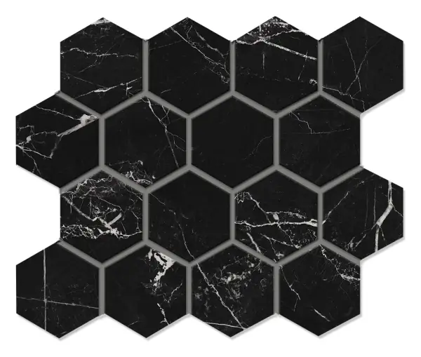 Nero Black 3 in. hexagon porcelain mosaic sheet