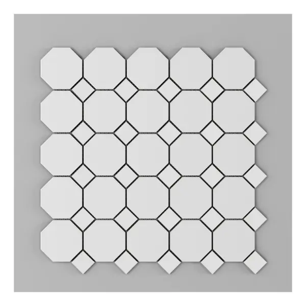 Octagon Mosaic White with White Dots porcelain octagon-and-dot mosaic sheet