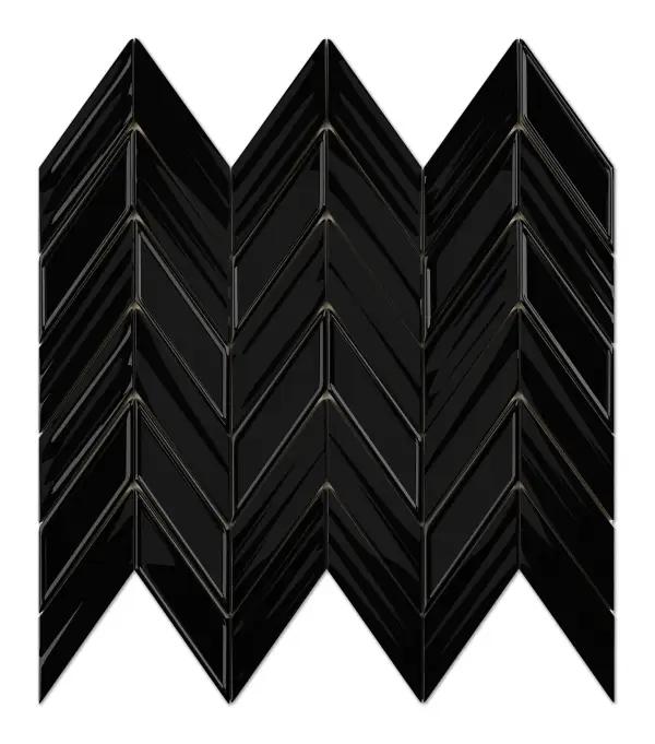 Fletching Black glossy ceramic chevron mosaic sheet