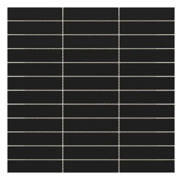Soldier stack mosaic Black glossy ceramic 1 × 4 in. sheet