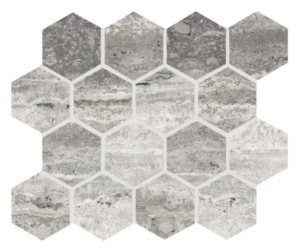 Lineare Silver 3 in. hexagon porcelain mosaic sheet