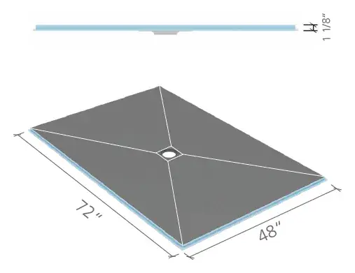 wedi Fundo Curbless (Ligno) shower base 48 × 72 in., center drain