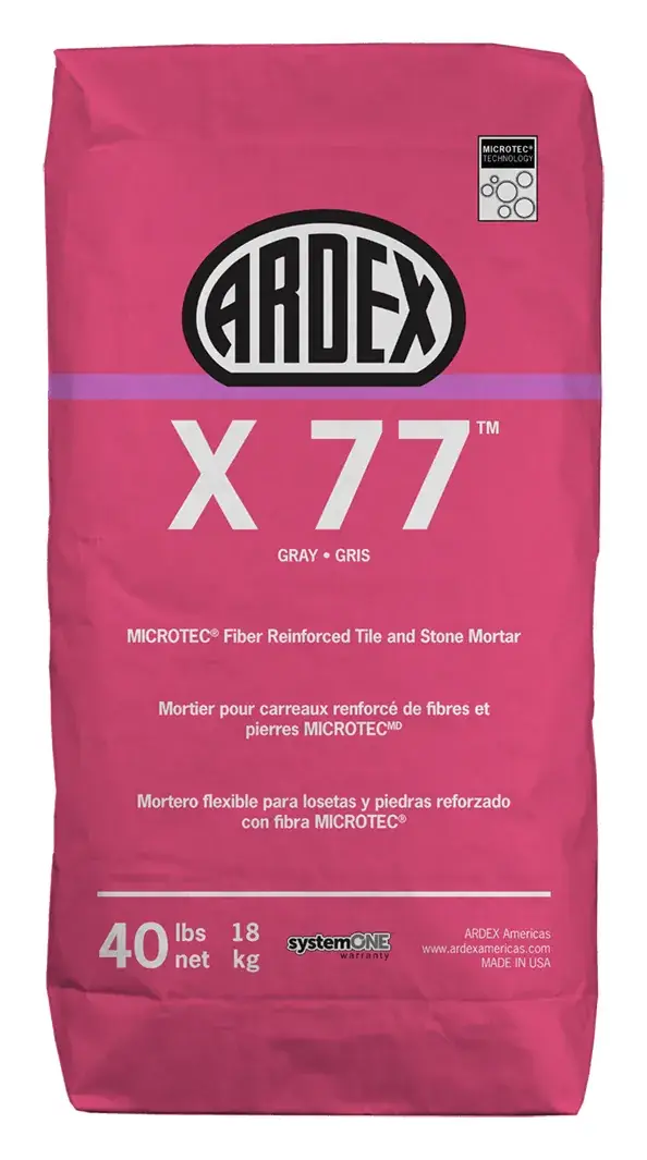 ARDEX X 77 MICROTEC fiber-reinforced tile and stone mortar, 40 lb bag (gray)