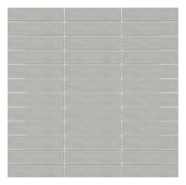 Soldier stack mosaic Light Gray glossy ceramic 1 × 4 in. sheet