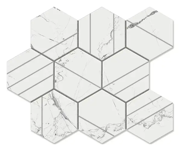 Nero White 4 in. scored hexagon porcelain mosaic
