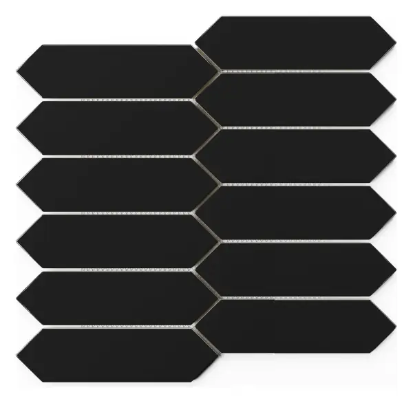 Picket mosaic Black glossy porcelain 1.5 × 6 in. sheet