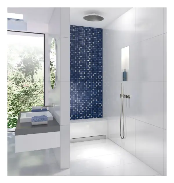 wedi Fundo Discreto wall drain installed in a tiled shower