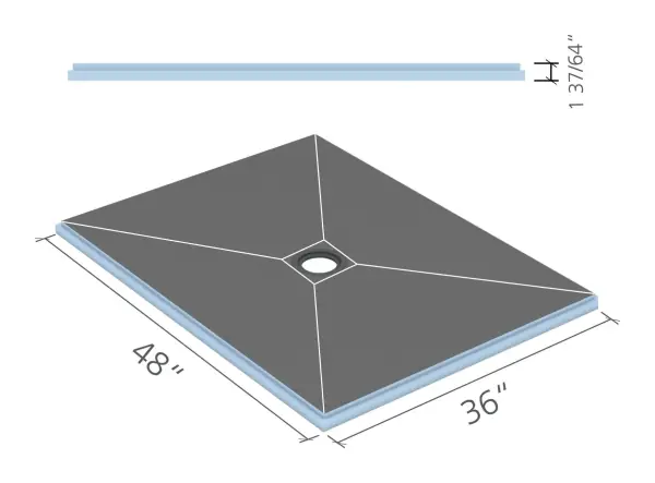 wedi Fundo Primo shower base 36 × 48 in., center drain