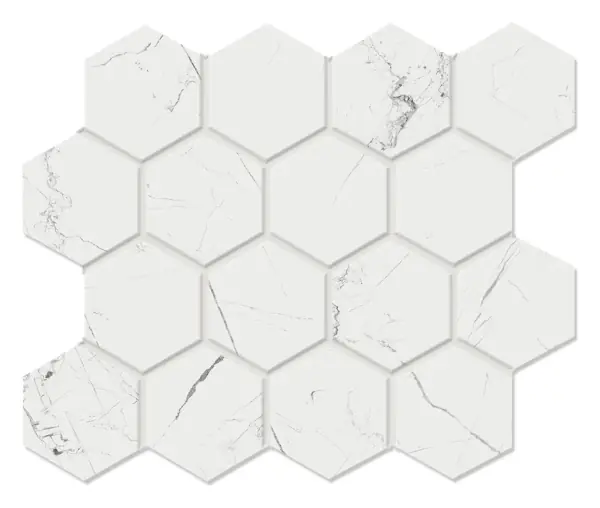 Nero White 3 in. hexagon porcelain mosaic sheet