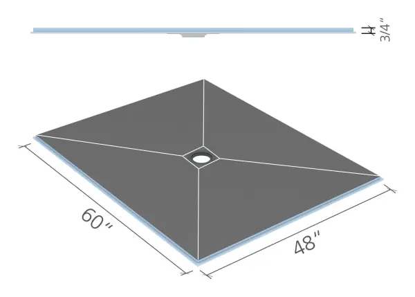 wedi Fundo Ligno shower base 48 × 60 in., center drain