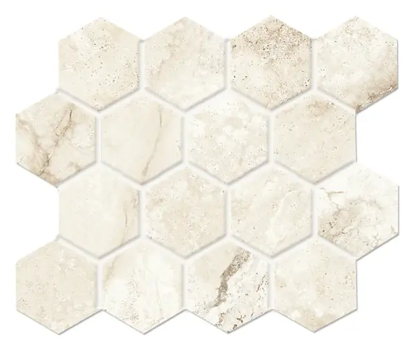 Travertino Crema 3 in. hexagon porcelain mosaic