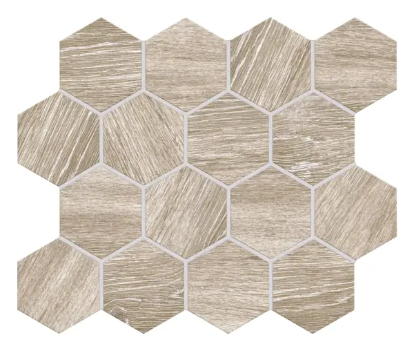 Pacano Taupe 3 in. hexagon porcelain mosaic